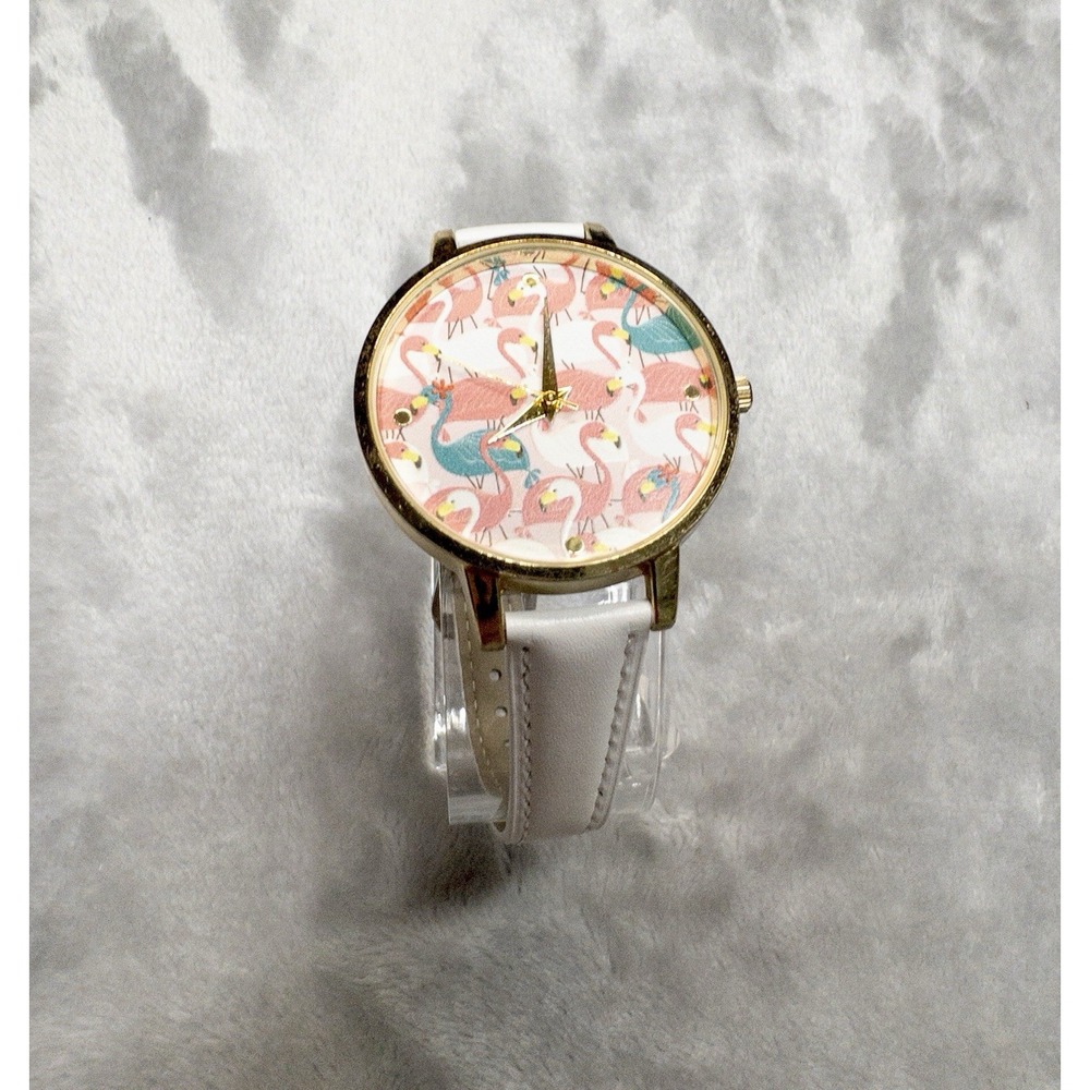Pink Flamingo Womens 38mm Watch White Leather Band New Battery
